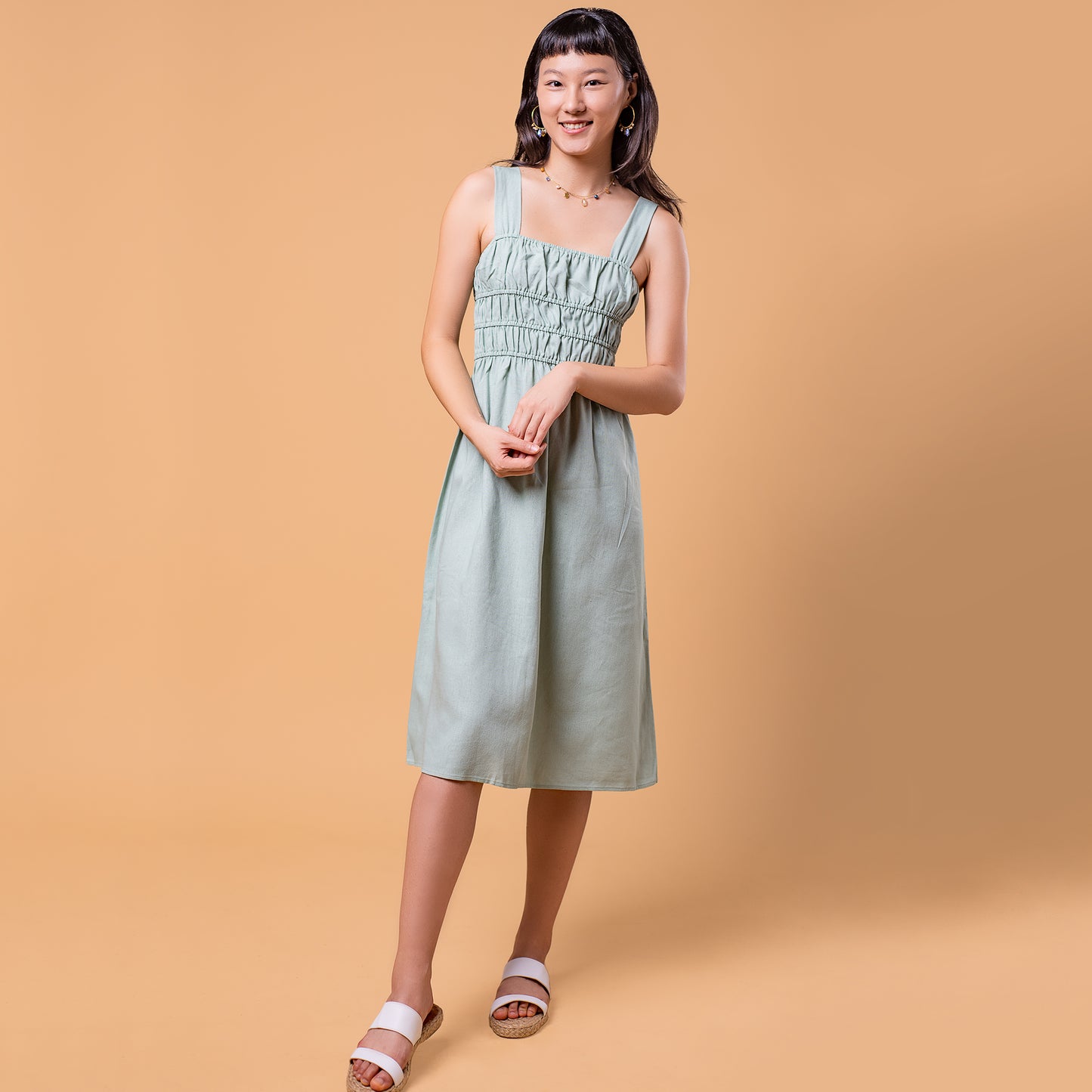 Isa Midi Linen Dress (Sage)
