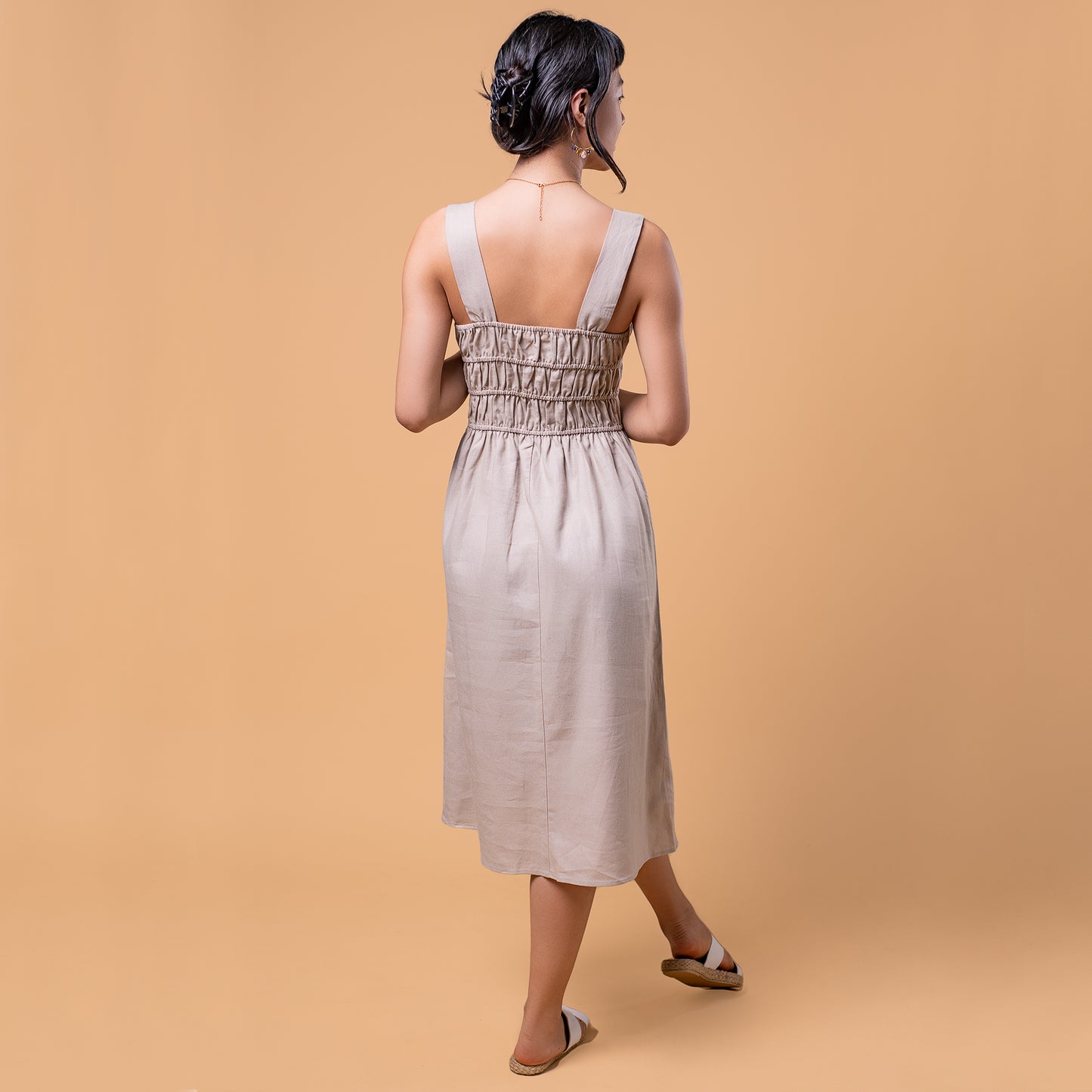 Isa Midi Linen Dress (Beige)