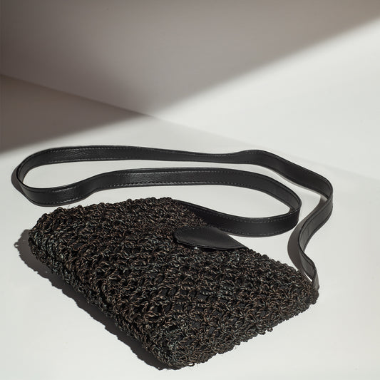 Isla Sustainable Abaca Shoulder Bag (Black)