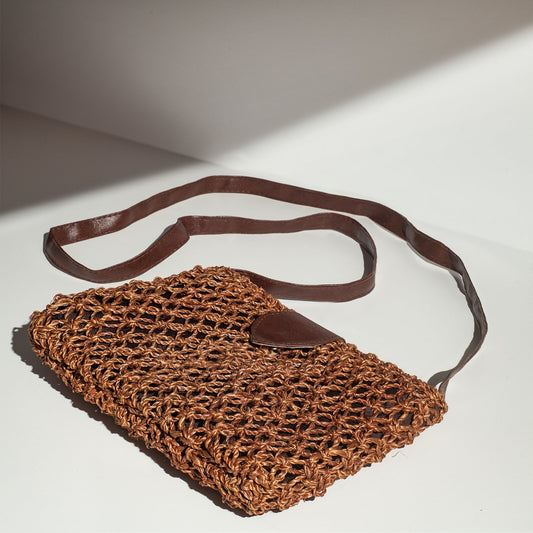 Isla Sustainable Abaca Shoulder Bag (Brown)