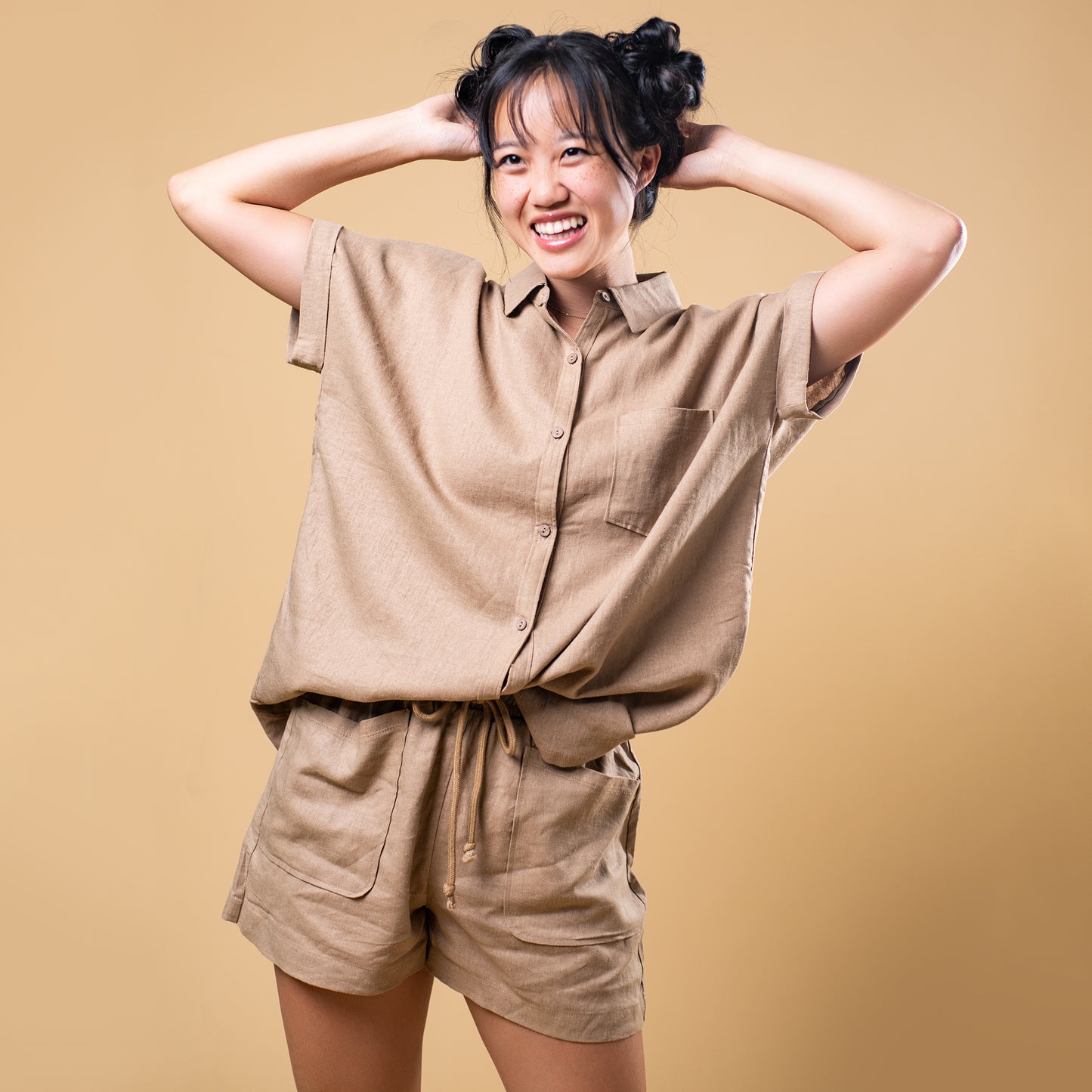 Lina Oversized Linen Top (Camel)