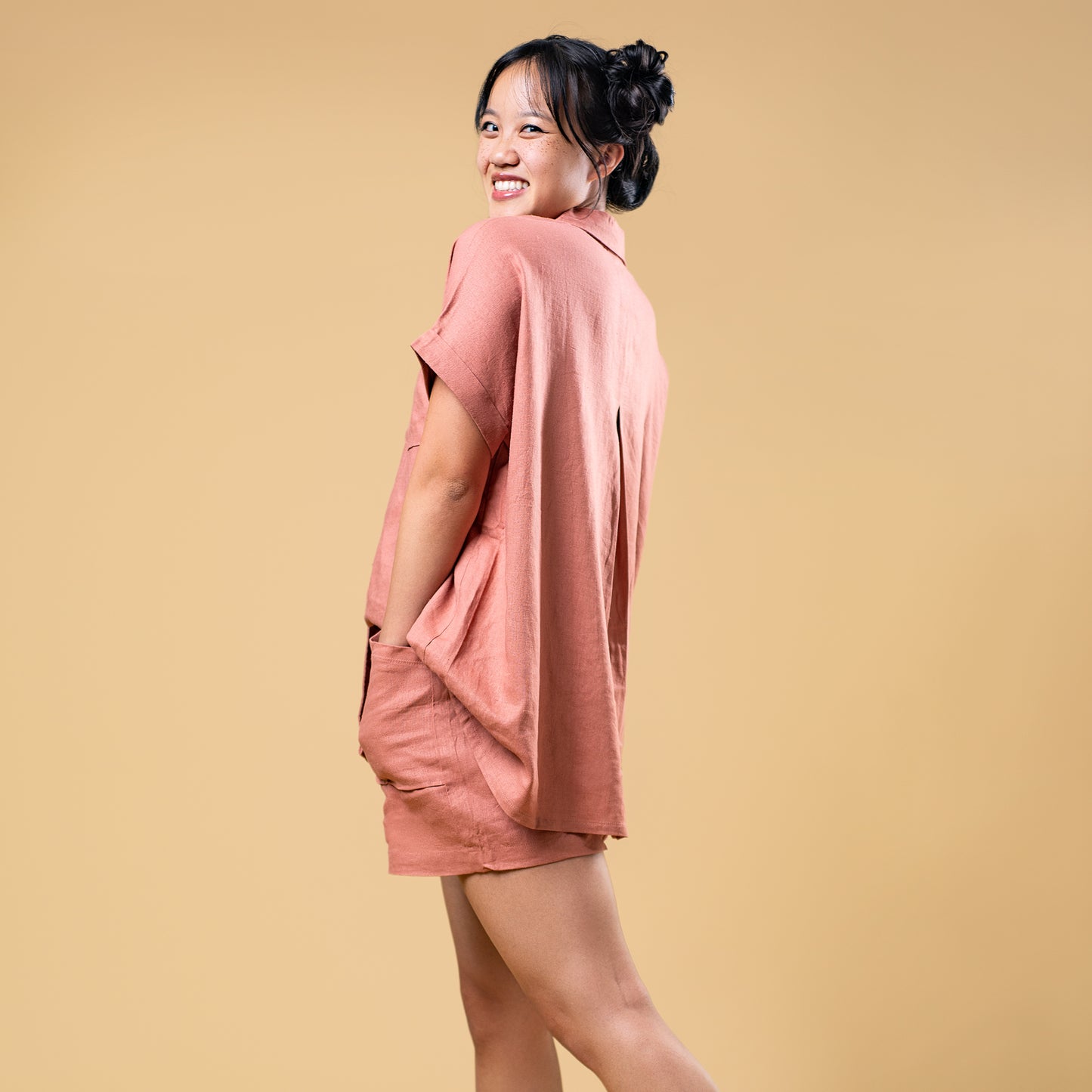 Lina Oversized Linen Top (Marsala)
