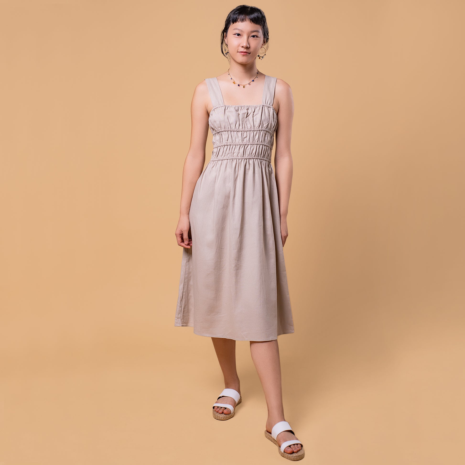 Isa Midi Linen Dress (Beige) Hiraya The Shop Isa Midi Linen Dress (Beige) Hiraya The Shop