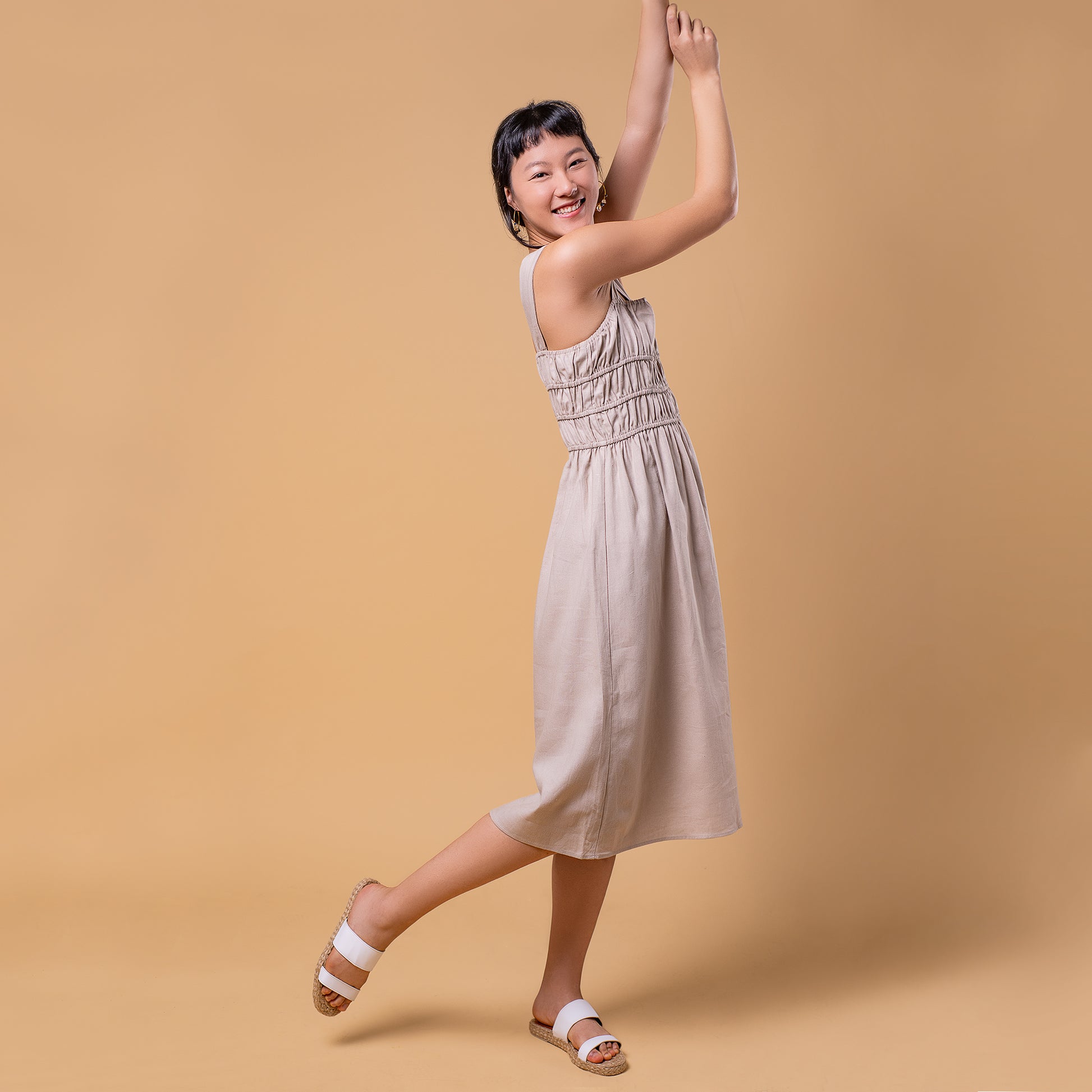 Isa Midi Linen Dress (Beige) Hiraya The Shop Isa Midi Linen Dress (Beige) Hiraya The Shop