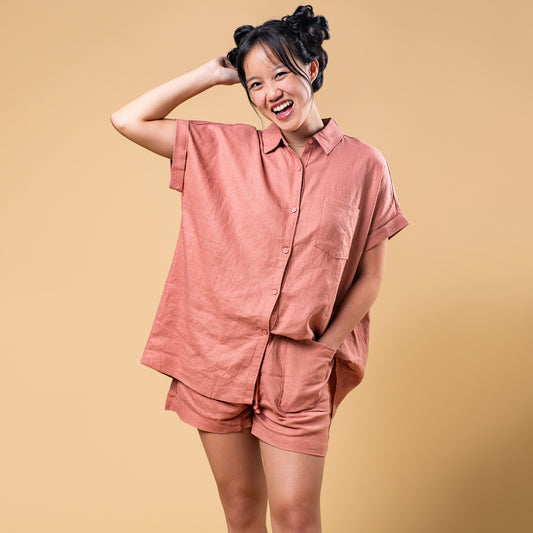 Lina Oversized Linen Top (Marsala)